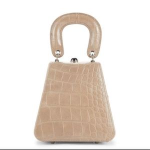 STAUD - NEW - Kenny Croc-Embossed Leather Top Handle Bag - French Grey